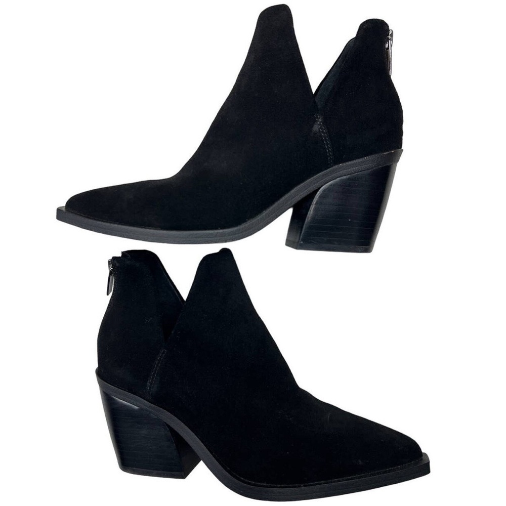 Vince Camuto Bibestie Black Suede Pointed Toe Cut Out Ankle Boots